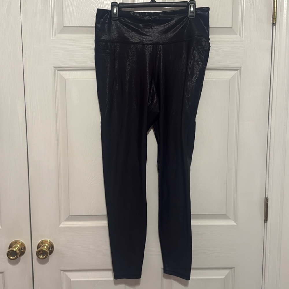 Metallic faux leather leggings